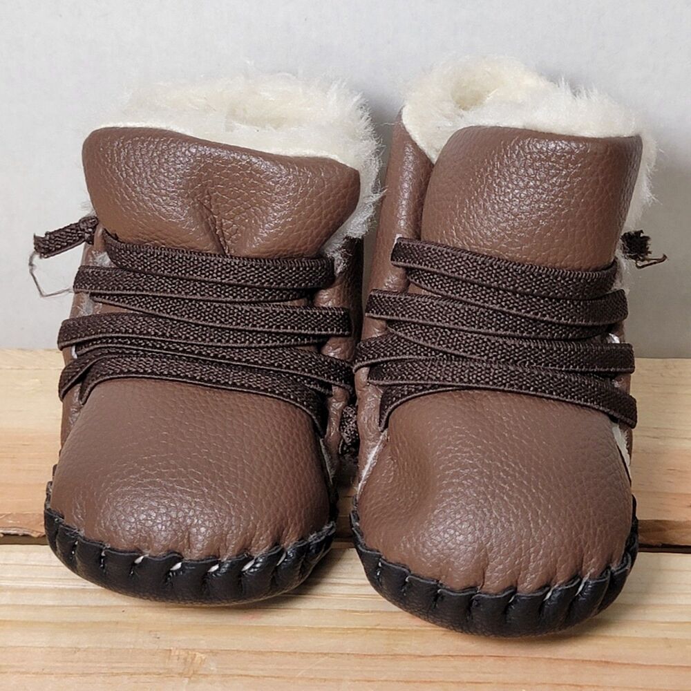 Infant Dark Brown Faux Leather Moccasins - Size 2